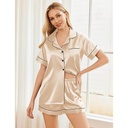 Conjunto de pijama de satén de seda para mujer, de manga corta, con botones y pantalones cortos, conjunto de pijama de 2 piezas - Talla L