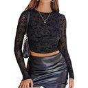 Womens Mesh Top Mock Neck Ruched Sheer Y2K Crop Top Party Clubwear Night ZW781 Large