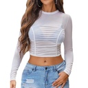 Mesh Shirt Sheer Long Sleeve Top Night Out Tops for Women Tops for Women Trendy Sexy White M