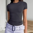 Camiseta corta para mujer, estilo casual, básica, ajustada, manga corta, cuello redondo, ajustada, Gris oscuro