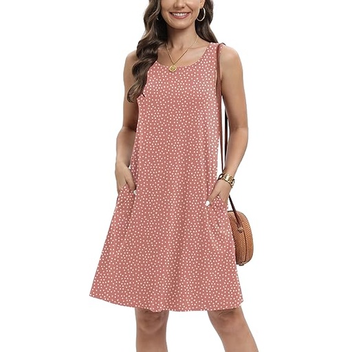 [B0DHHFJZJ7] Vestidos tipo camiseta para mujer, casual, manga corta, cómodo, con bolsillos, vestido midi, Rosa Floral - Talla L