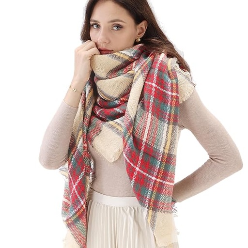 [B0DKHC4MF5] Bufandas de invierno para mujer, manta gruesa de gran tamaño, bufanda cálida para otoño, bufandas grandes de tartán, chal envolvente, regalos para mujer, Bufanda colorida